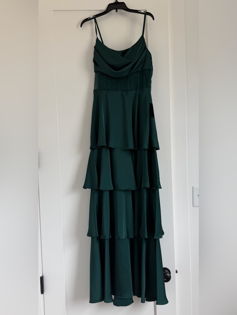 Sleeveless Dark Green Tiered Maxi Dress with Draped Bodice - Next Up Brand
